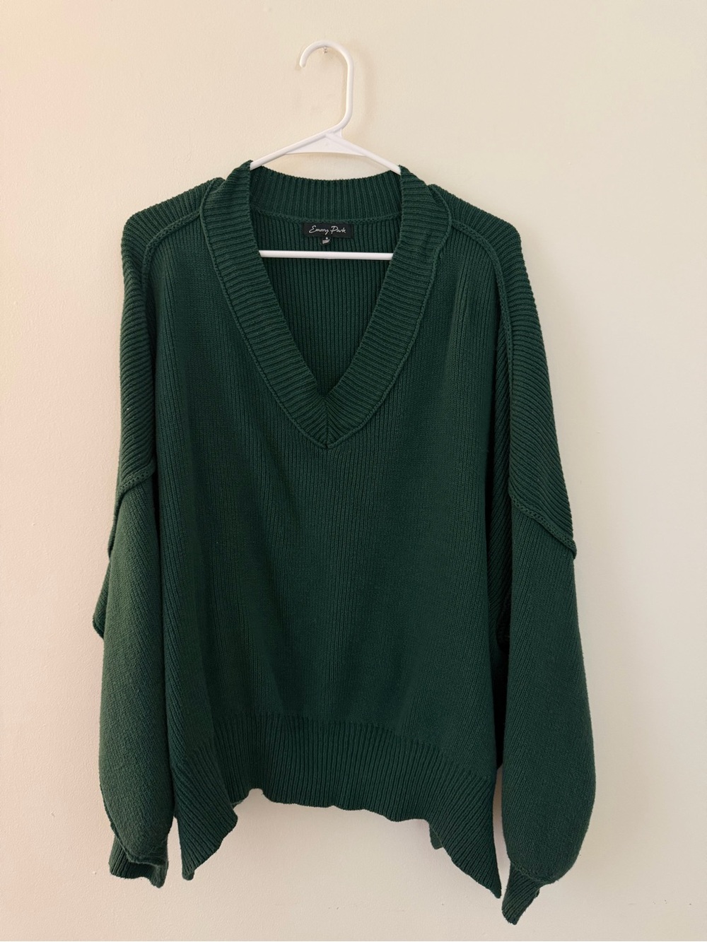 emory park Forest Green Oversized V-Neck Sweater